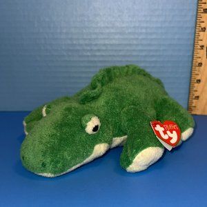 Ty Pluffies Chomps Alligator Gator Plush Green Stuffed Animal Lovey 2005 w/ Tag